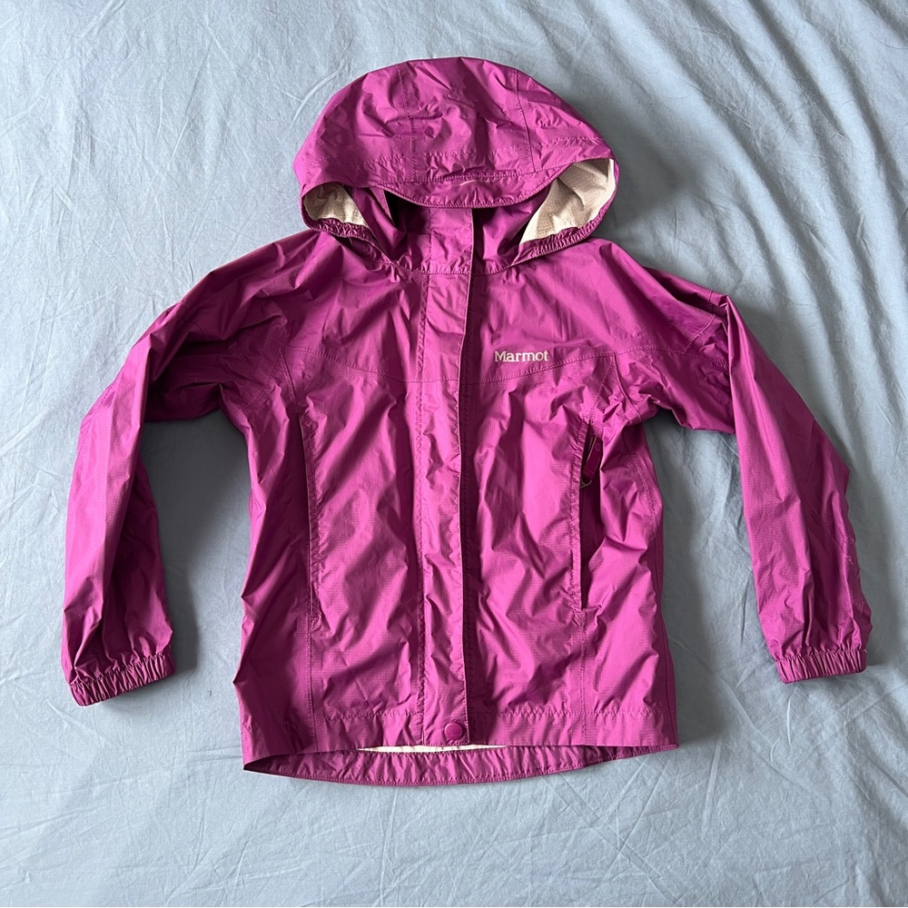 Kids Marmot Precip Hooded Rain Jacket size XS in purple
